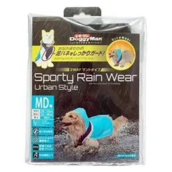 可以2WAY使用的斗篷式雨衣。 採用抗水防水面料，造型可牢牢防泥濺到胸前。 內帶採用網布製成，透氣性好，反光印花使夜間散步也很安全。 頸部有引線通孔。 使用小巧的便攜袋，您可以將其放入包中。 兩色配色方案，讓下雨天散步變得有趣的單品。