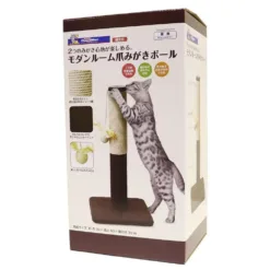 CattyMan 圓柱台黃麻磨抓玩具連羽毛麻球 | 越南製