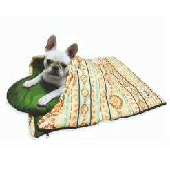 -一種時尚的原生圖案。它是雙面用的。 - 在戶外、露營或外出時用作睡袋或墊子。 - 也可用作房間內的床。推薦給貓和小型犬。 -帶坐墊和儲物袋。