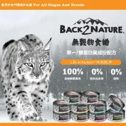 貓咪主食罐 - 均衡營養比例 65% 優質肉類︰提供高度易消化蛋白質 35% 蔬菜和植物︰迎合貓咪的原始營養需要