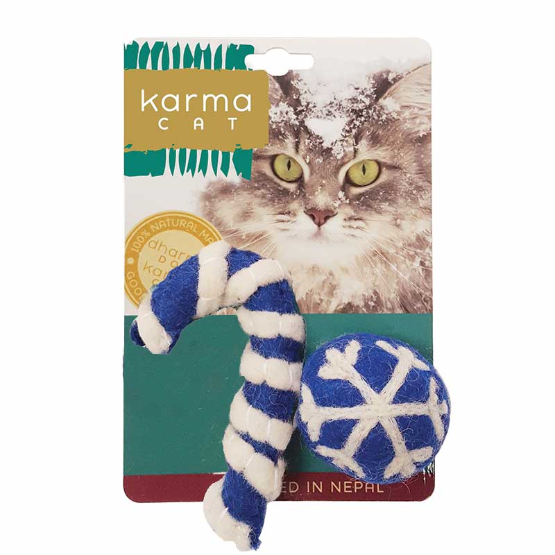 8579420087370 100%純羊毛貓貓玩具 - 波波 + 士的糖 (2件裝, 藍色)|Dharma Dog Karma Cat