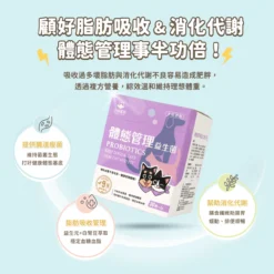<strong>輔助減重不易毛孩，健康調整體態</strong> • 犬貓適用，平衡胖瘦菌叢，打造易瘦體質 • 益生元+白腎豆萃取物，穩定血糖血脂 • 膳食纖維助腸胃蠕動，清理宿便 <a href="https://www.dogcatstar.com/product/lowfatcatc/"><strong>> 搭配飲食控制更有效，前往「低脂無膠主食罐」！</strong></a>